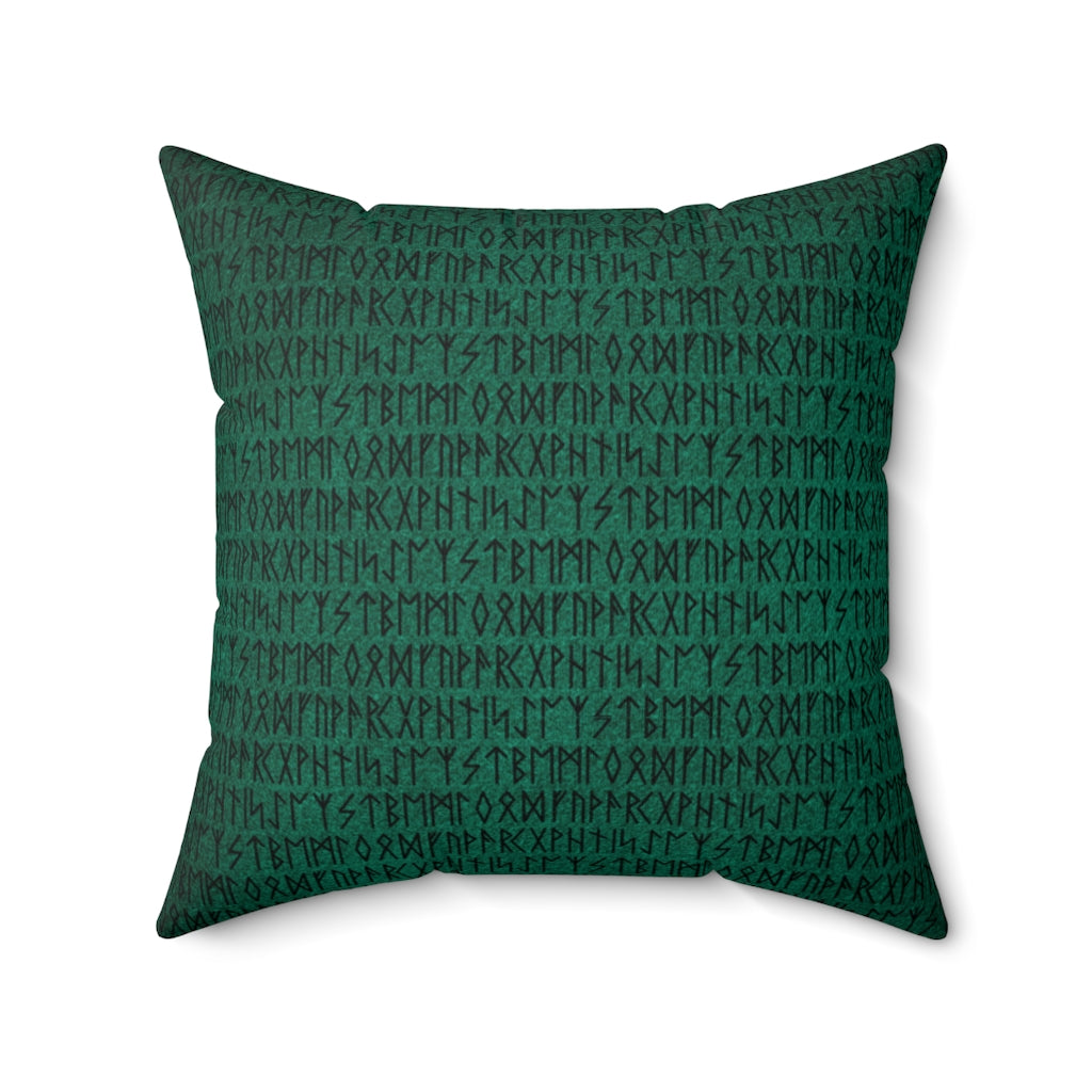 Emerald and Black Runes Throw Pillow, Elder Furthark Rune Pillow, Norse Pagan Home Decor