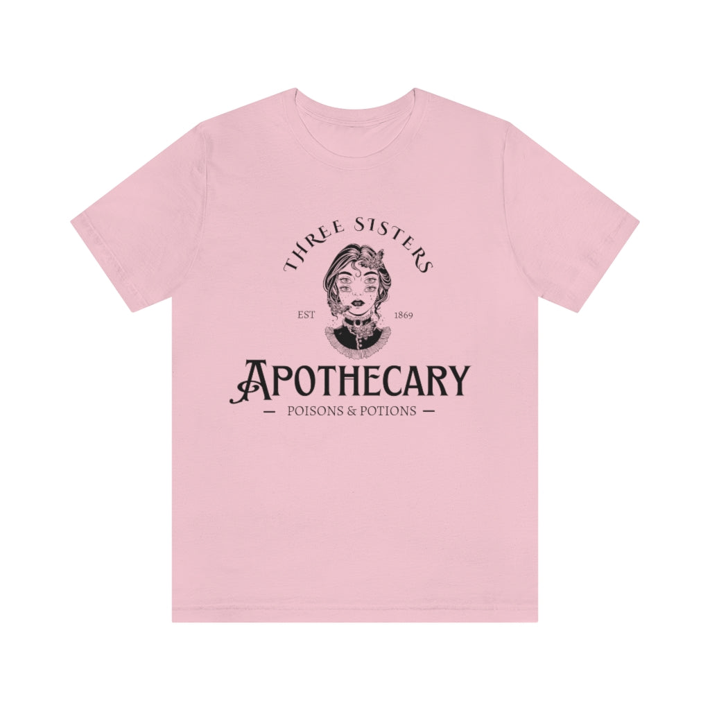 Three Sisters Apothecary Unisex Jersey Short Sleeve Tee, Vintage Style Witchy T-Shirt, Poisons and Potions