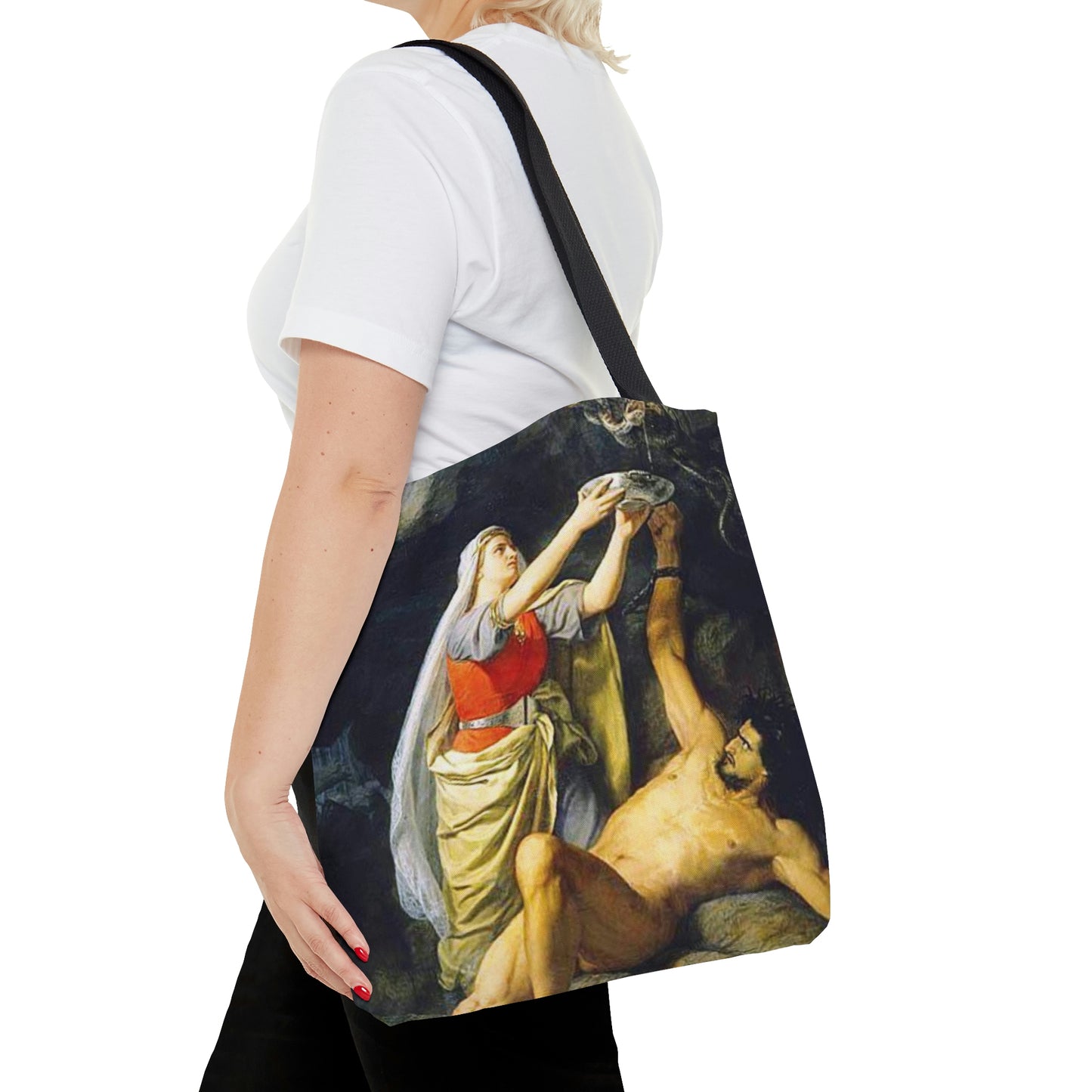 Loki and Sigyn Tote, Magical Symbols Bag, Loki's punsihment Tote Bag