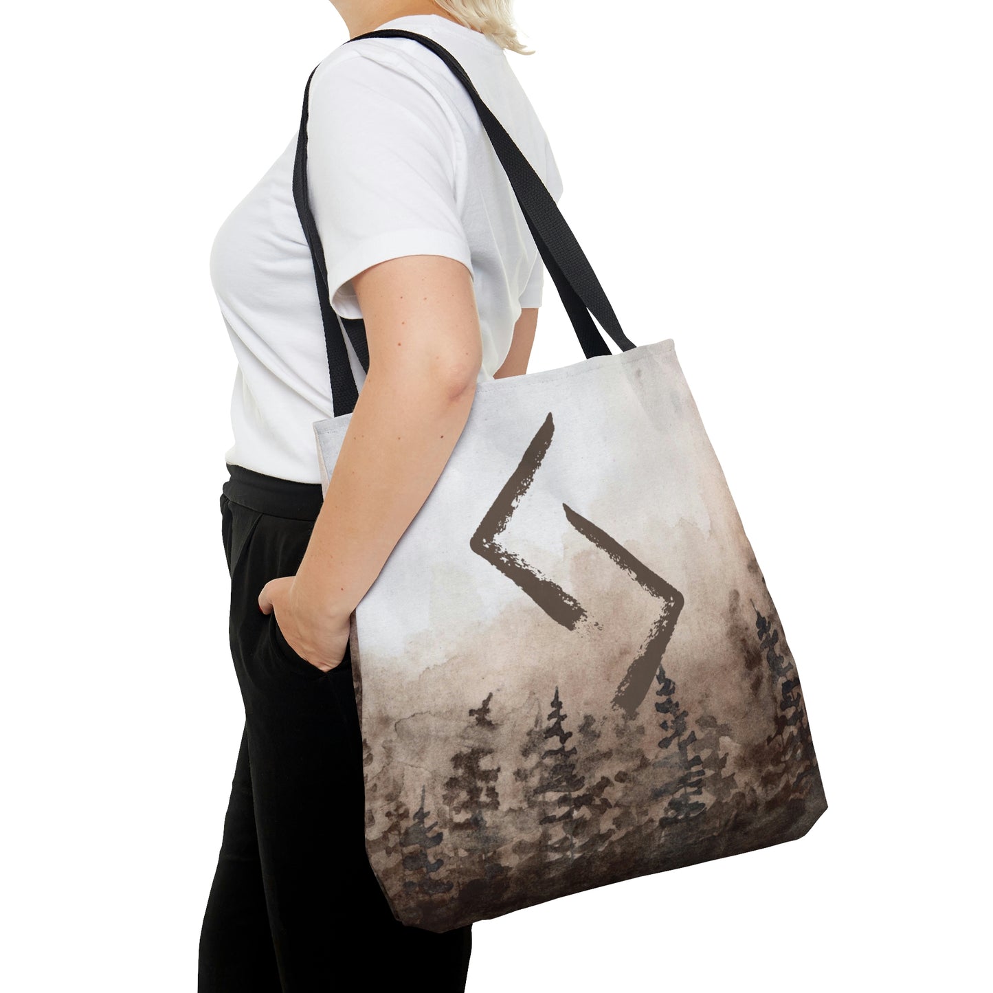 Jera Forest Tote, Rune bag with watercolor woods in natural tones, Harvest, Wheel of the year