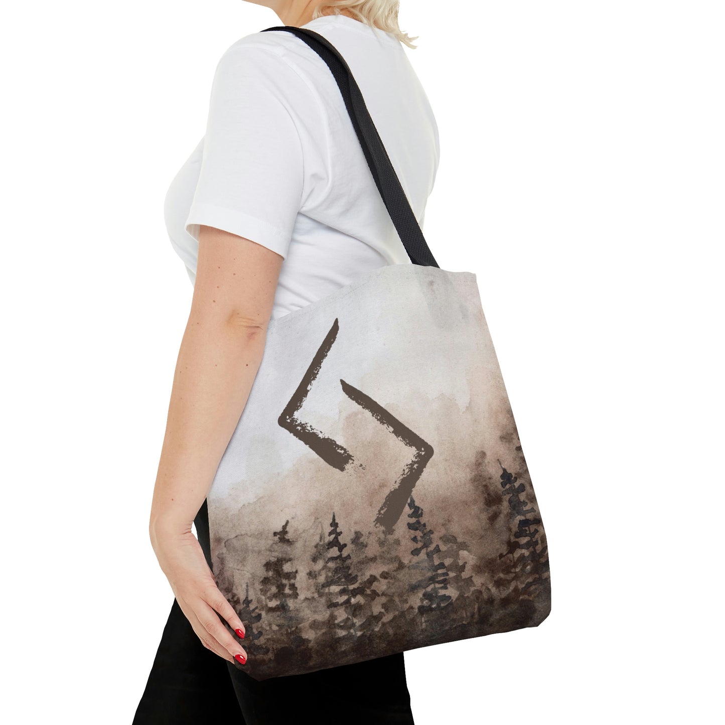 Jera Forest Tote, Rune bag with watercolor woods in natural tones, Harvest, Wheel of the year