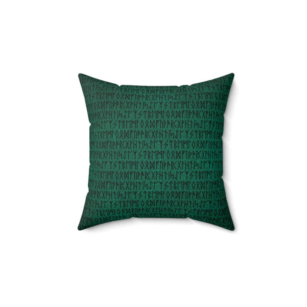 Emerald and Black Runes Throw Pillow, Elder Furthark Rune Pillow, Norse Pagan Home Decor