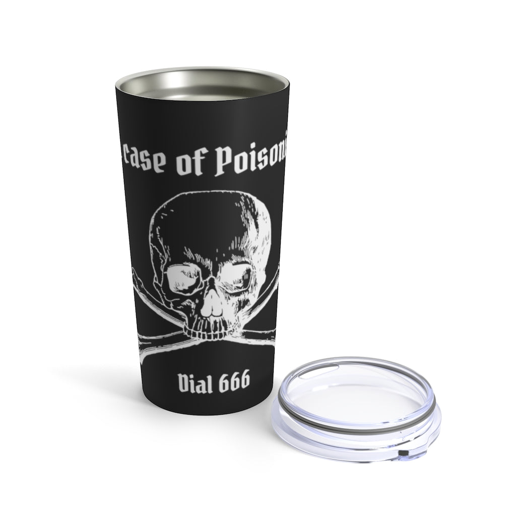 In Case of Poisoning Tumbler, 20oz Insulated Travel Mug, Stainless Steel, 'In case of Poisoning, Dial 666' Cup, Skull and Crossbones