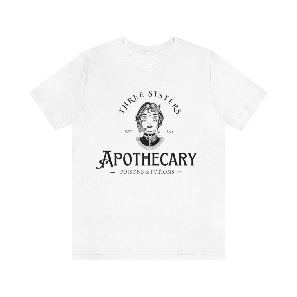 Three Sisters Apothecary Unisex Jersey Short Sleeve Tee, Vintage Style Witchy T-Shirt, Poisons and Potions