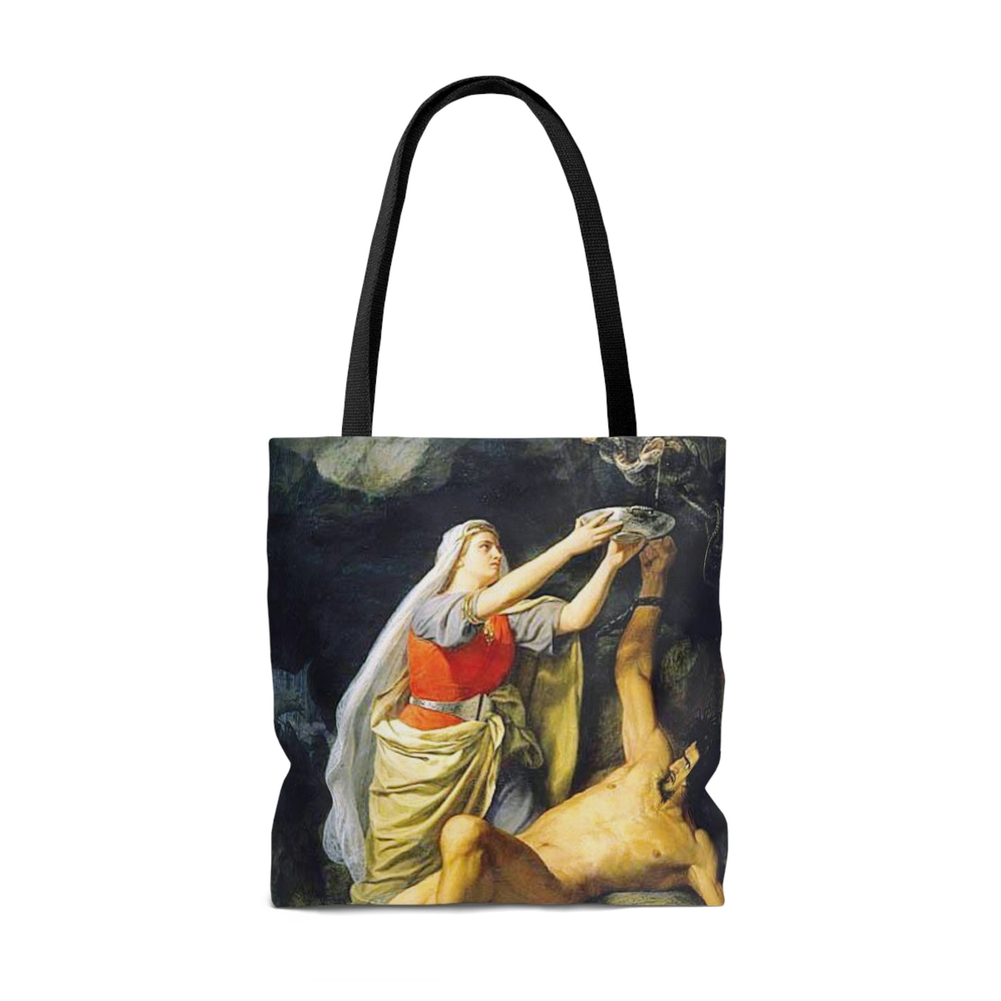 Loki and Sigyn Tote, Magical Symbols Bag, Loki's punsihment Tote Bag