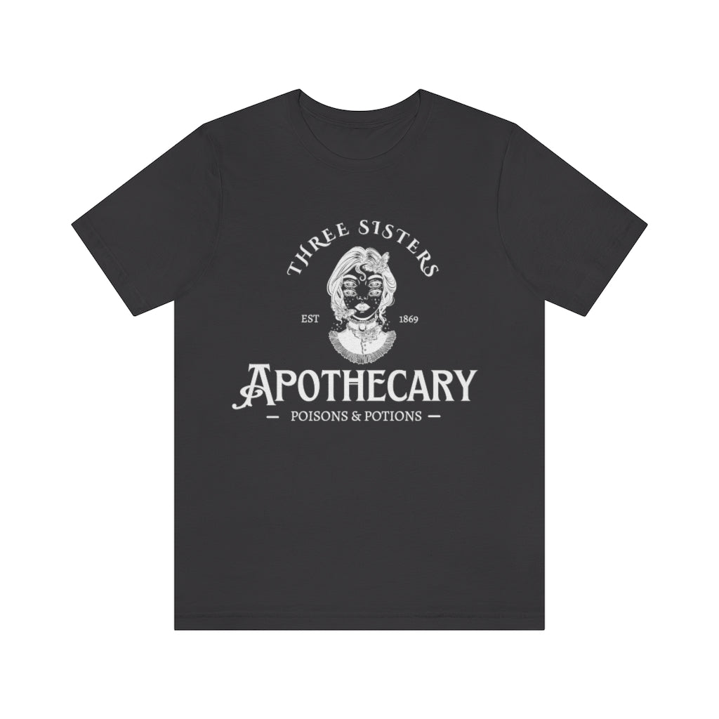 Three Sisters Apothecary Unisex Jersey Short Sleeve Tee, Vintage Style Witchy T-Shirt, Poisons and Potions