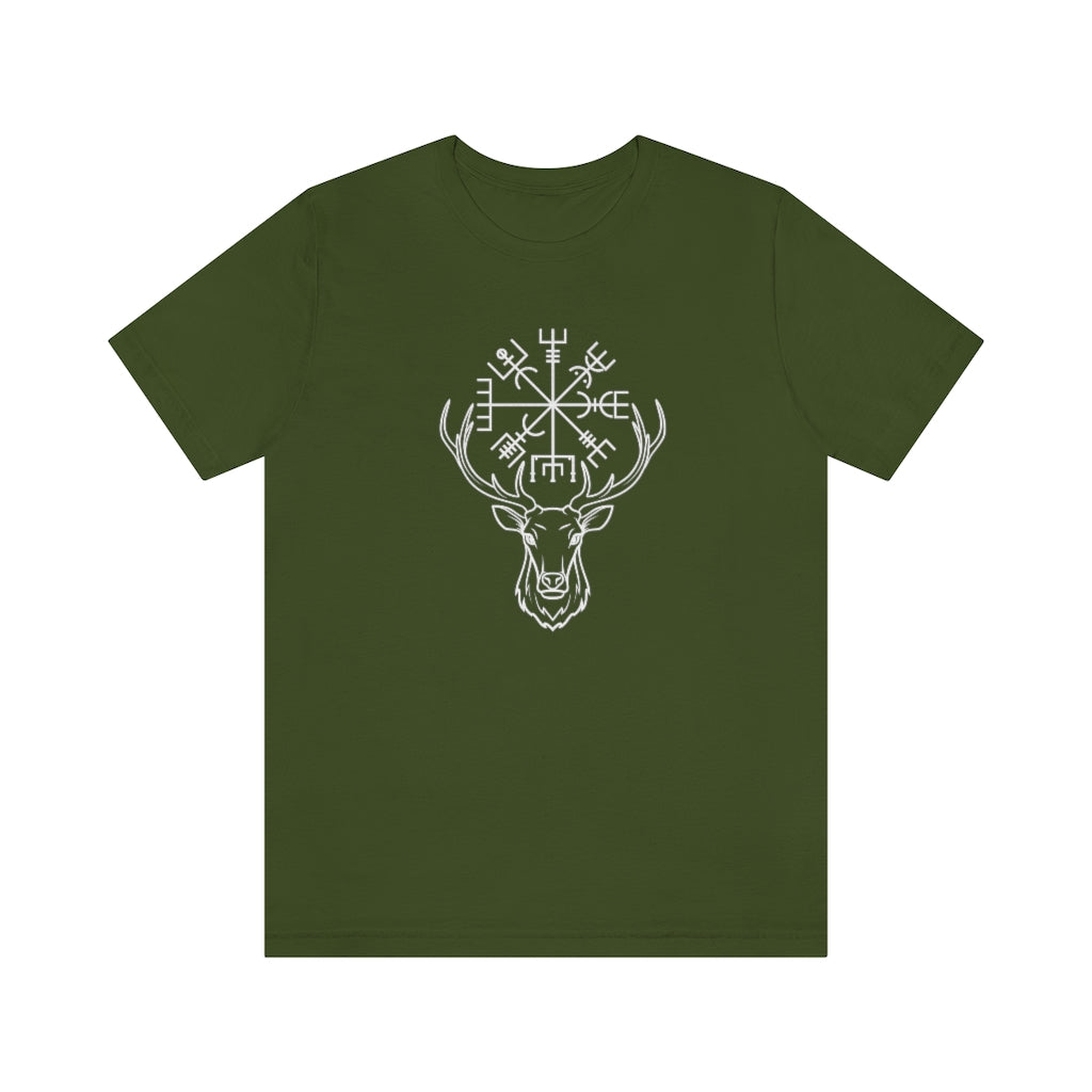 Stag Vegvisir Unisex Jersey Tee, Short Sleeve Magical Compass T-Shirt, Viking Shirt