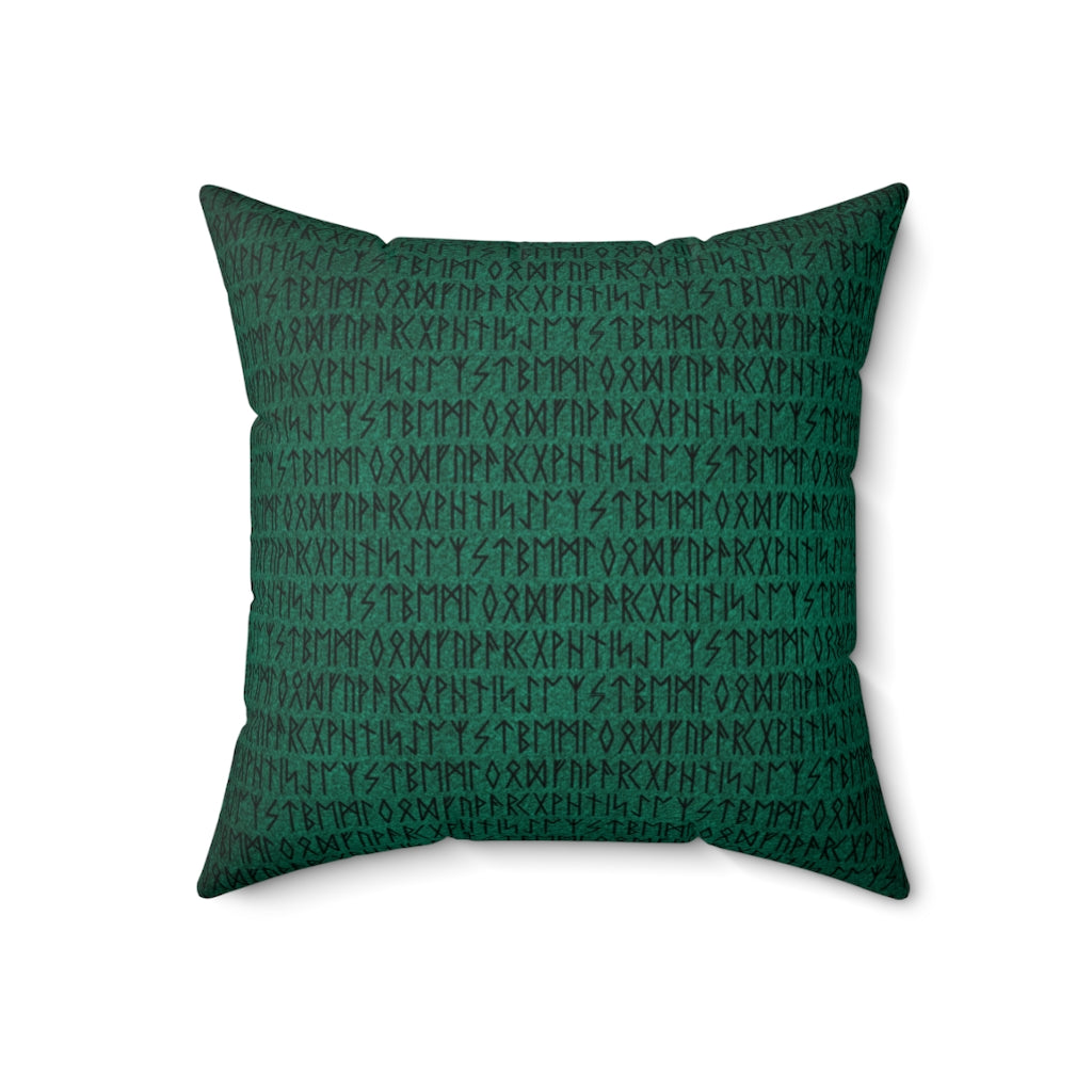 Emerald and Black Runes Throw Pillow, Elder Furthark Rune Pillow, Norse Pagan Home Decor