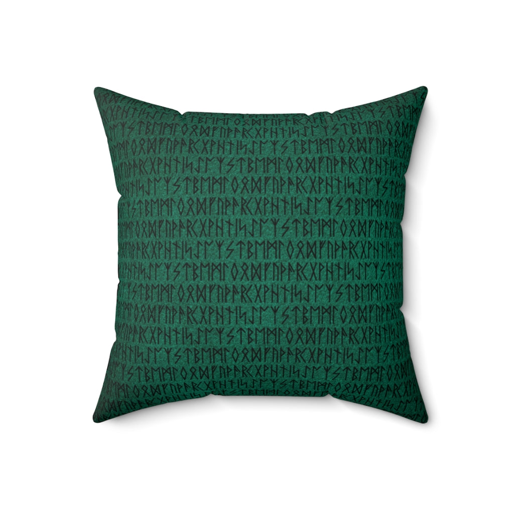 Emerald and Black Runes Throw Pillow, Elder Furthark Rune Pillow, Norse Pagan Home Decor