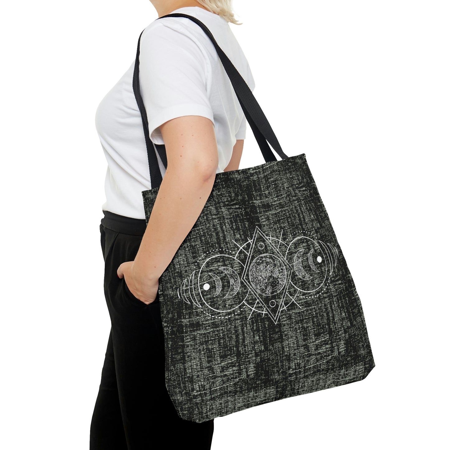 Moon Phases Tote, Witchy Moon Bag, Black and White Goth Bag