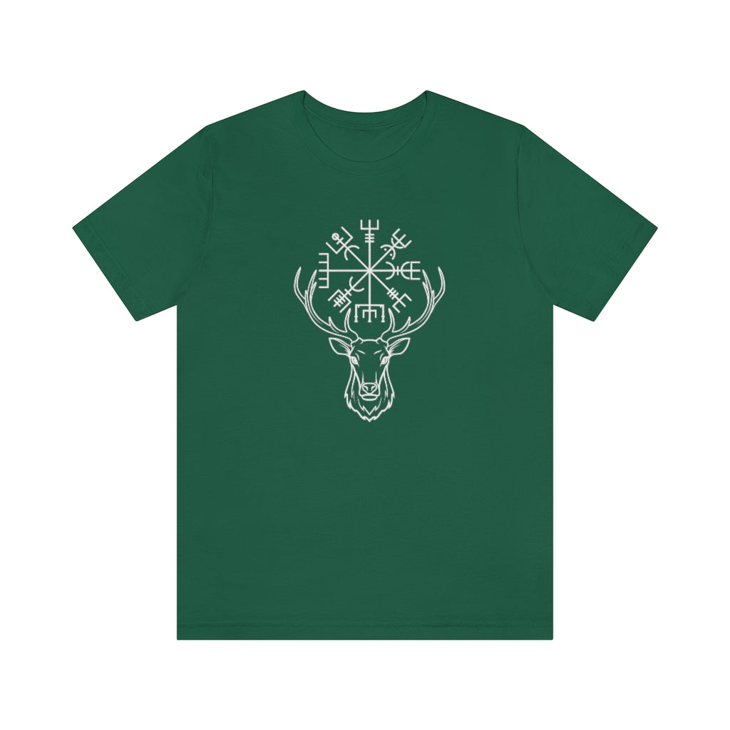 Stag Vegvisir Unisex Jersey Tee, Short Sleeve Magical Compass T-Shirt, Viking Shirt