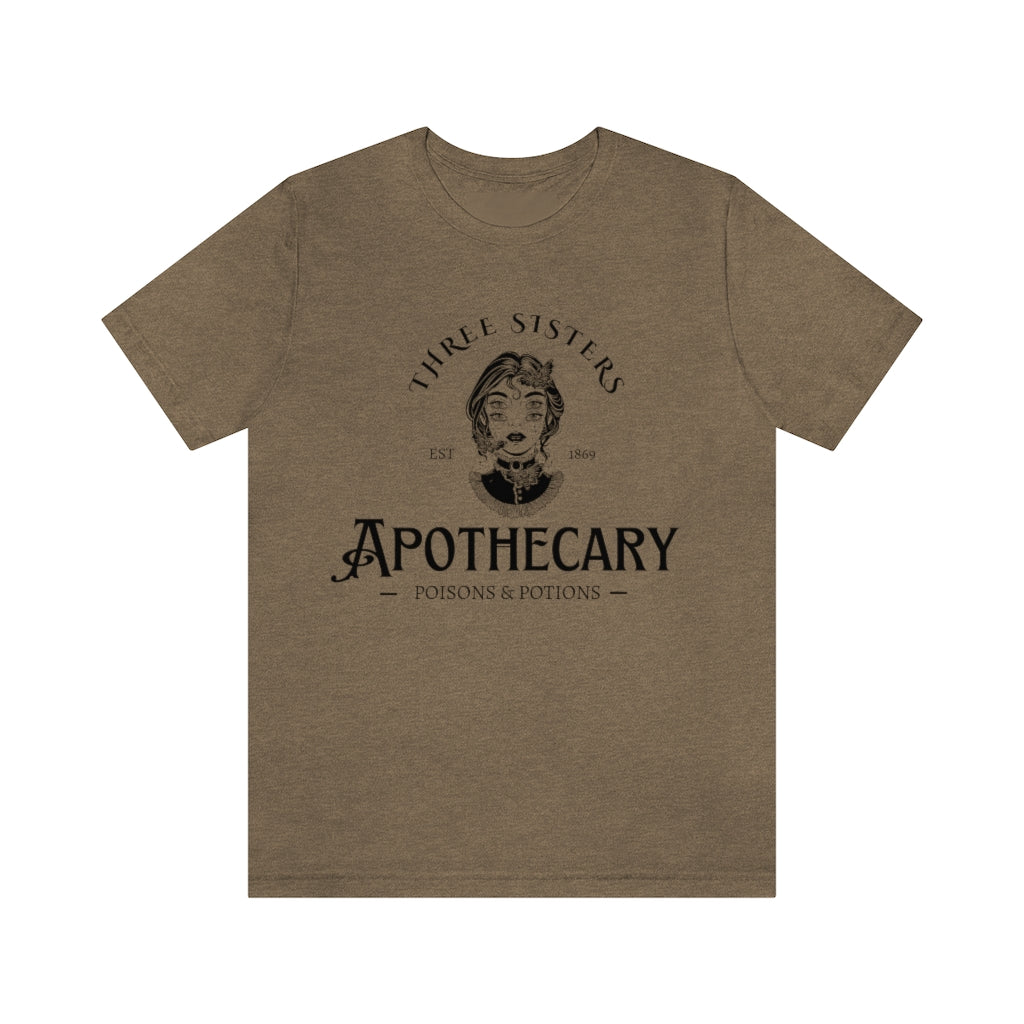 Three Sisters Apothecary Unisex Jersey Short Sleeve Tee, Vintage Style Witchy T-Shirt, Poisons and Potions