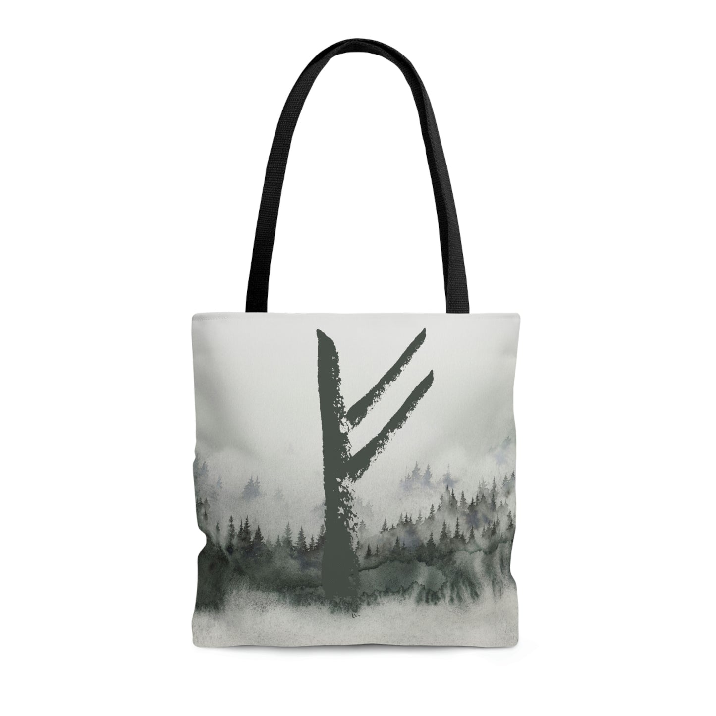 Fehu Forest Tote, Rune Bag with watercolor forest