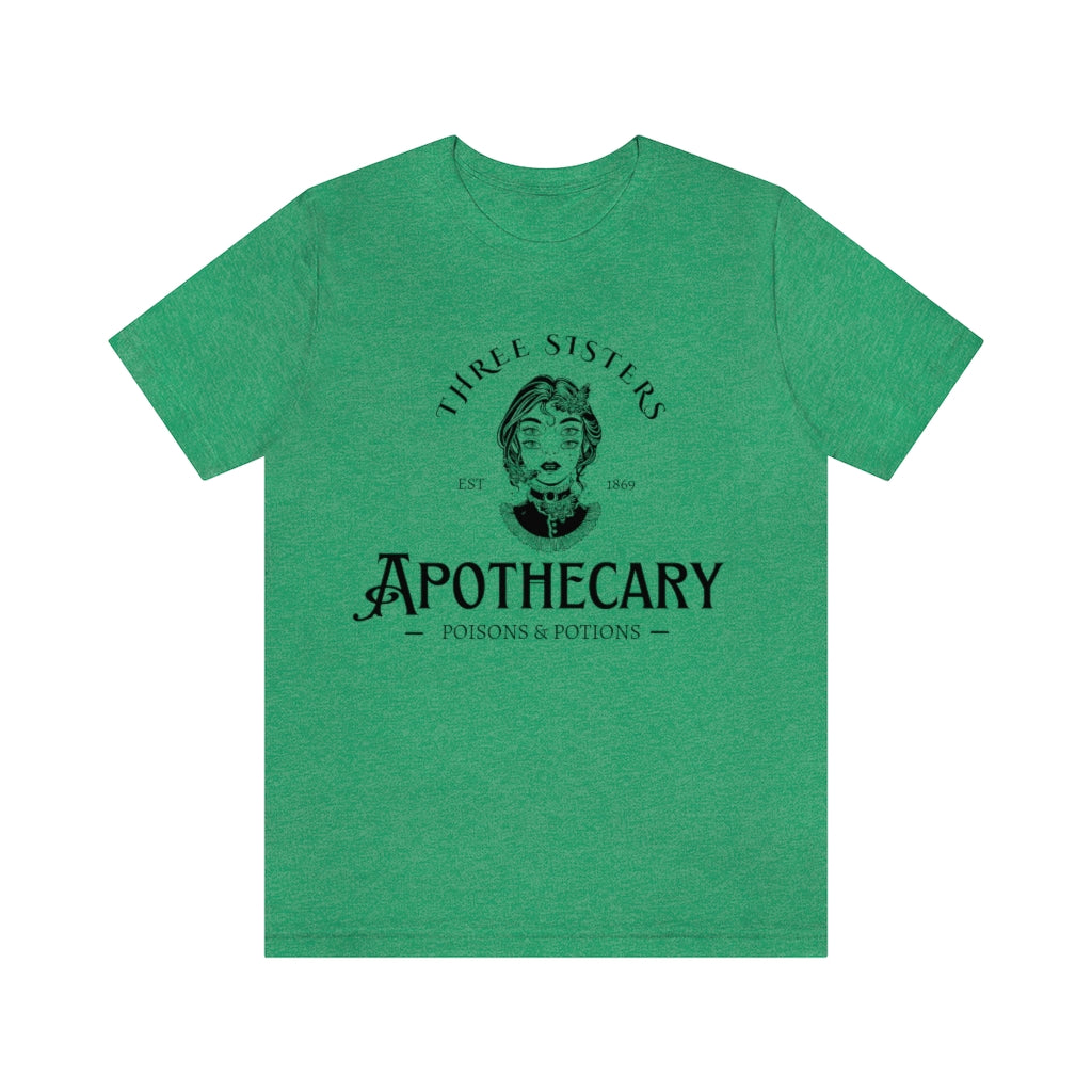 Three Sisters Apothecary Unisex Jersey Short Sleeve Tee, Vintage Style Witchy T-Shirt, Poisons and Potions