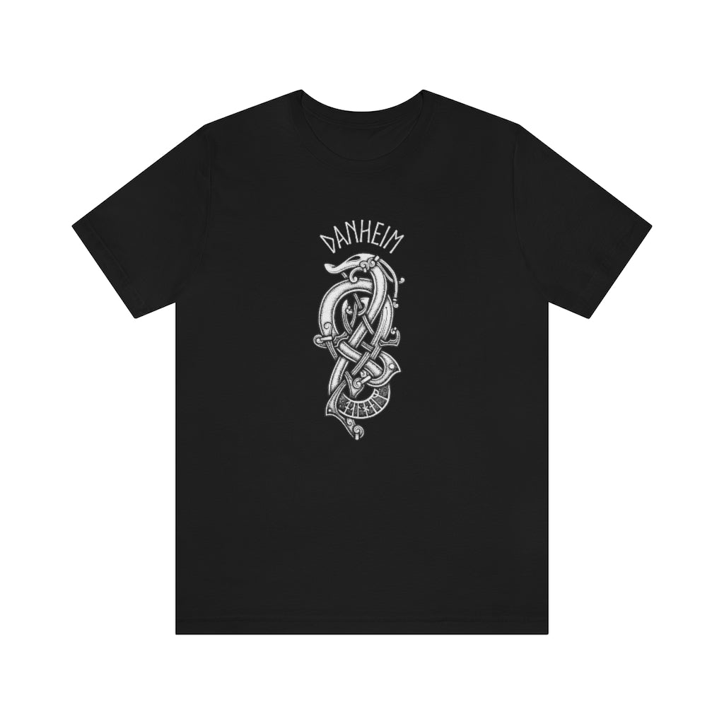 Danheim Unisex Jersey Tee, Danheim knotwork Short Sleeve T-Shirt, Viking Style, Nordic Folk Music, Scandinavian Folk Music