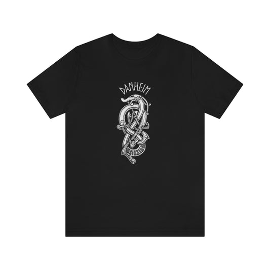 Danheim Unisex Jersey Tee, Danheim knotwork Short Sleeve T-Shirt, Viking Style, Nordic Folk Music, Scandinavian Folk Music