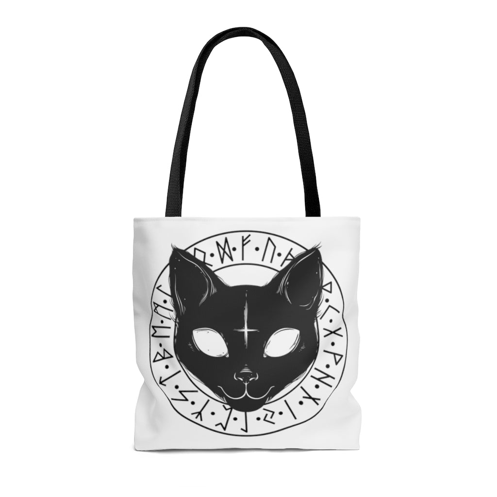 Freyja's Cats Rune Tote, Black and White Rune Magic kitty bag, Freya's Felines