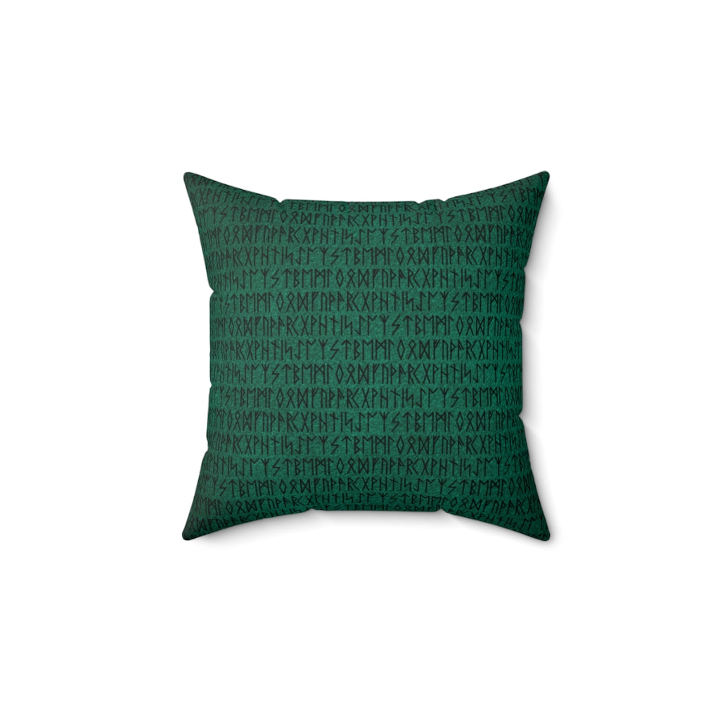 Emerald and Black Runes Throw Pillow, Elder Furthark Rune Pillow, Norse Pagan Home Decor