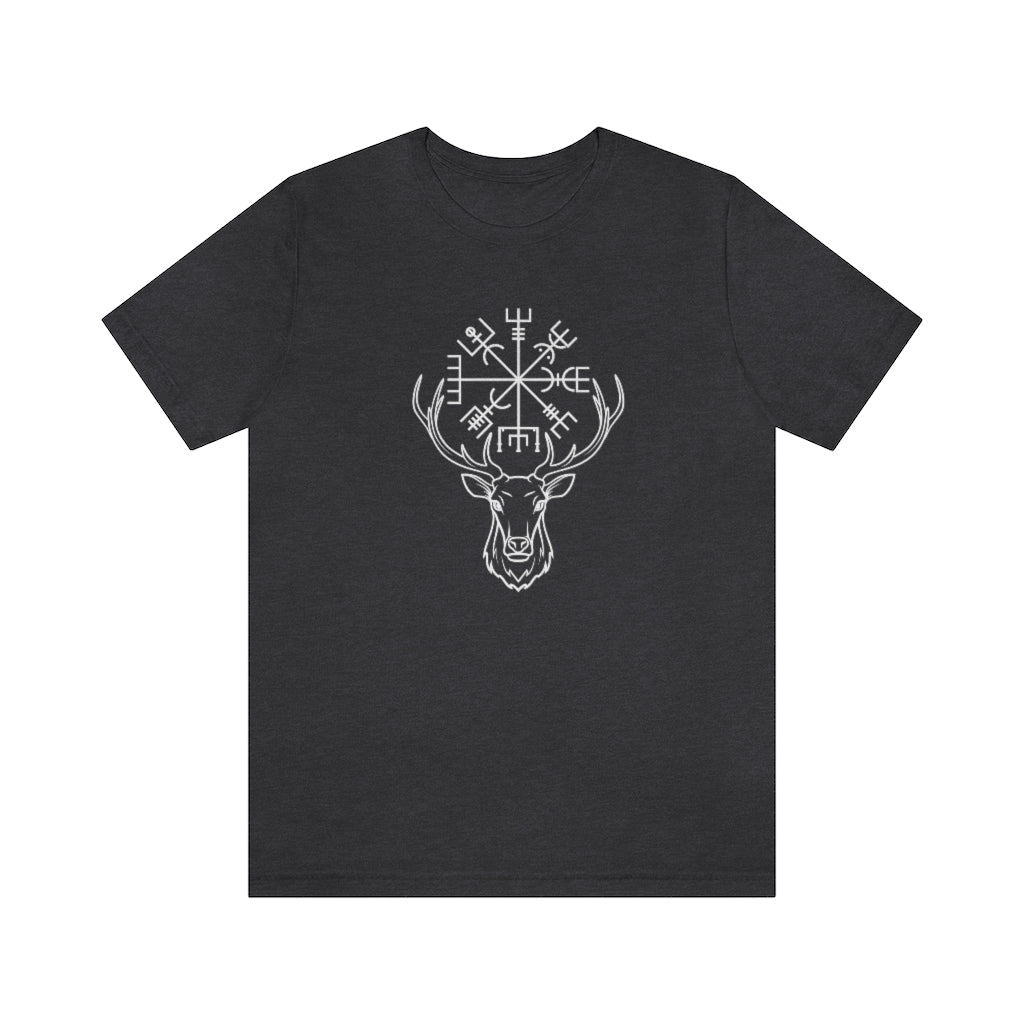 Stag Vegvisir Unisex Jersey Tee, Short Sleeve Magical Compass T-Shirt, Viking Shirt