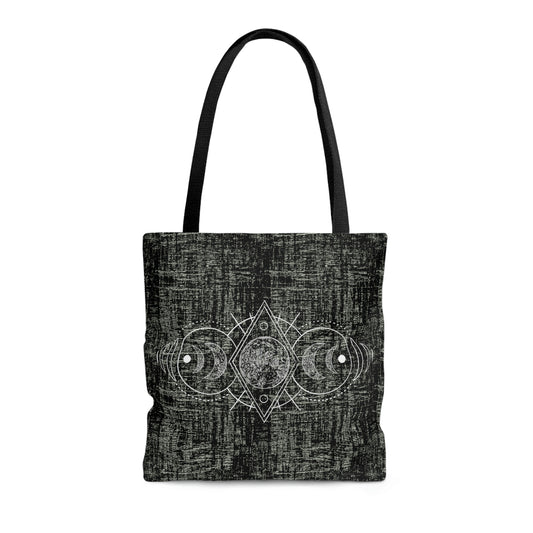 Moon Phases Tote, Witchy Moon Bag, Black and White Goth Bag