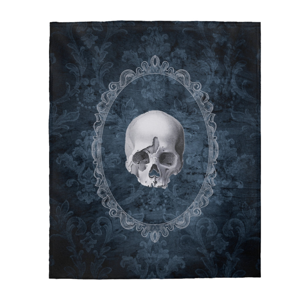 Victorian Gothic Skull Velveteen Blanket, Victorian Grunge Plush throw blanket