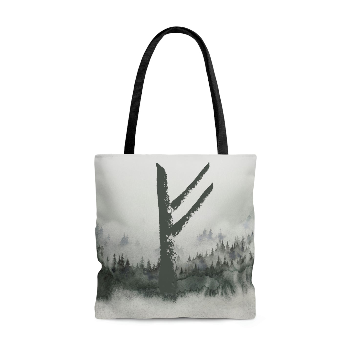 Fehu Forest Tote, Rune Bag with watercolor forest