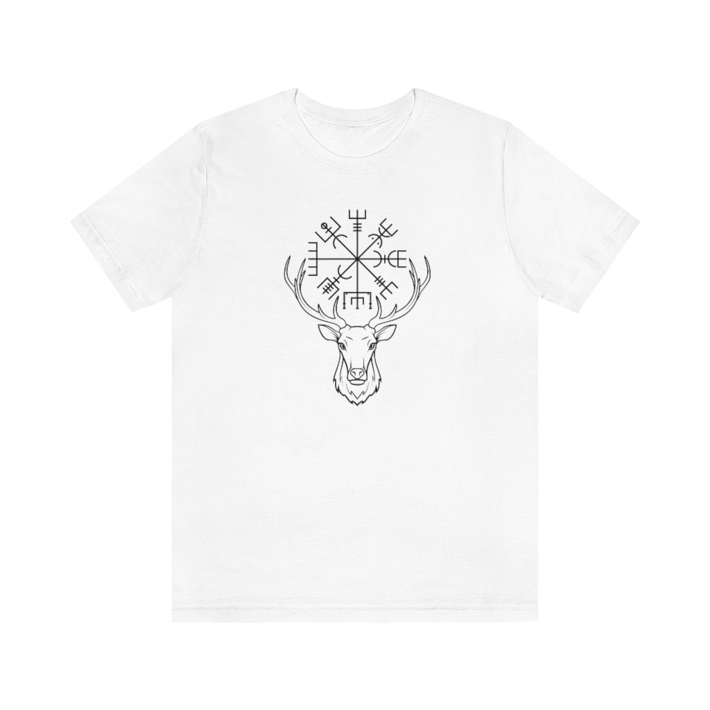 Stag Vegvisir Unisex Jersey Tee, Short Sleeve Magical Compass T-Shirt, Viking Shirt