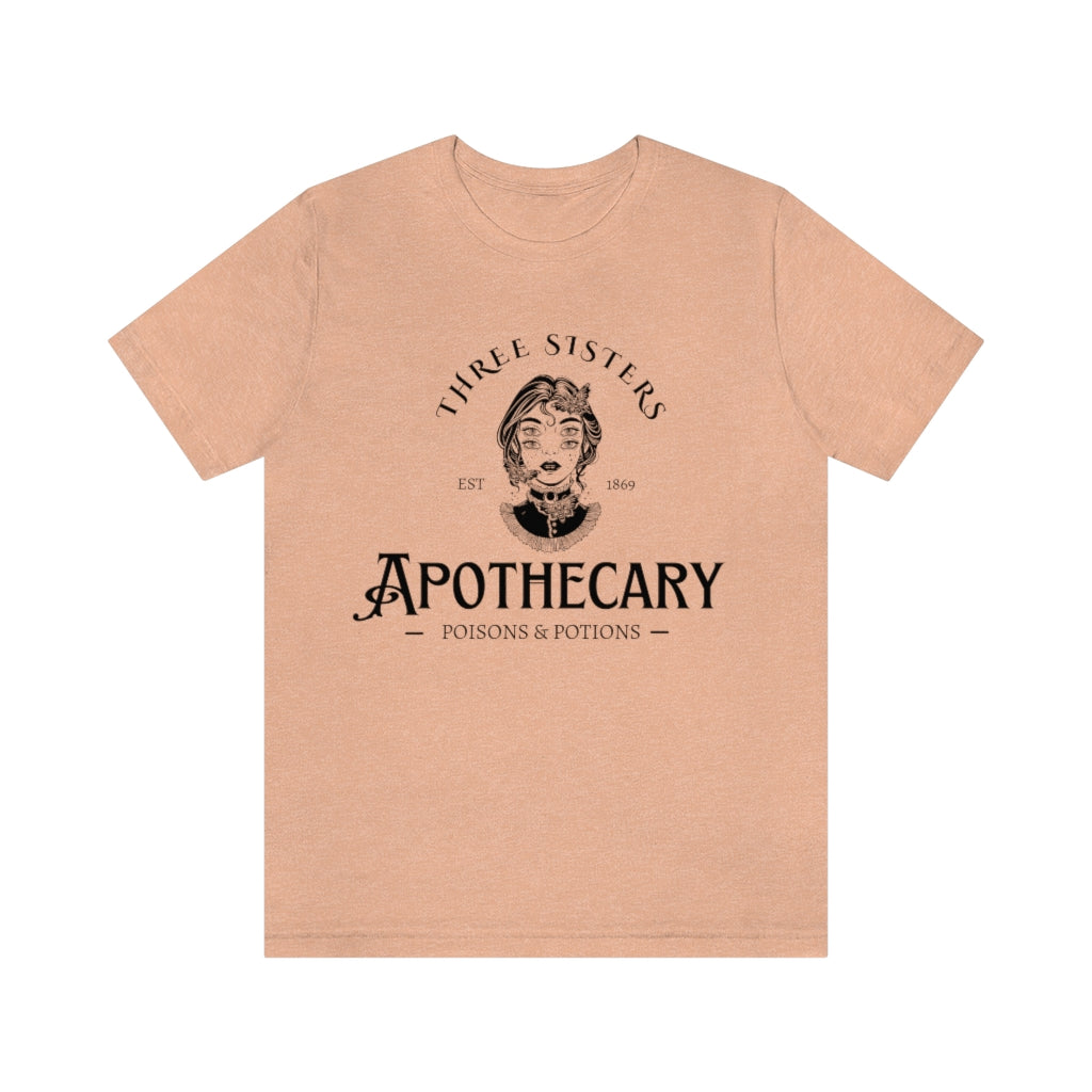 Three Sisters Apothecary Unisex Jersey Short Sleeve Tee, Vintage Style Witchy T-Shirt, Poisons and Potions