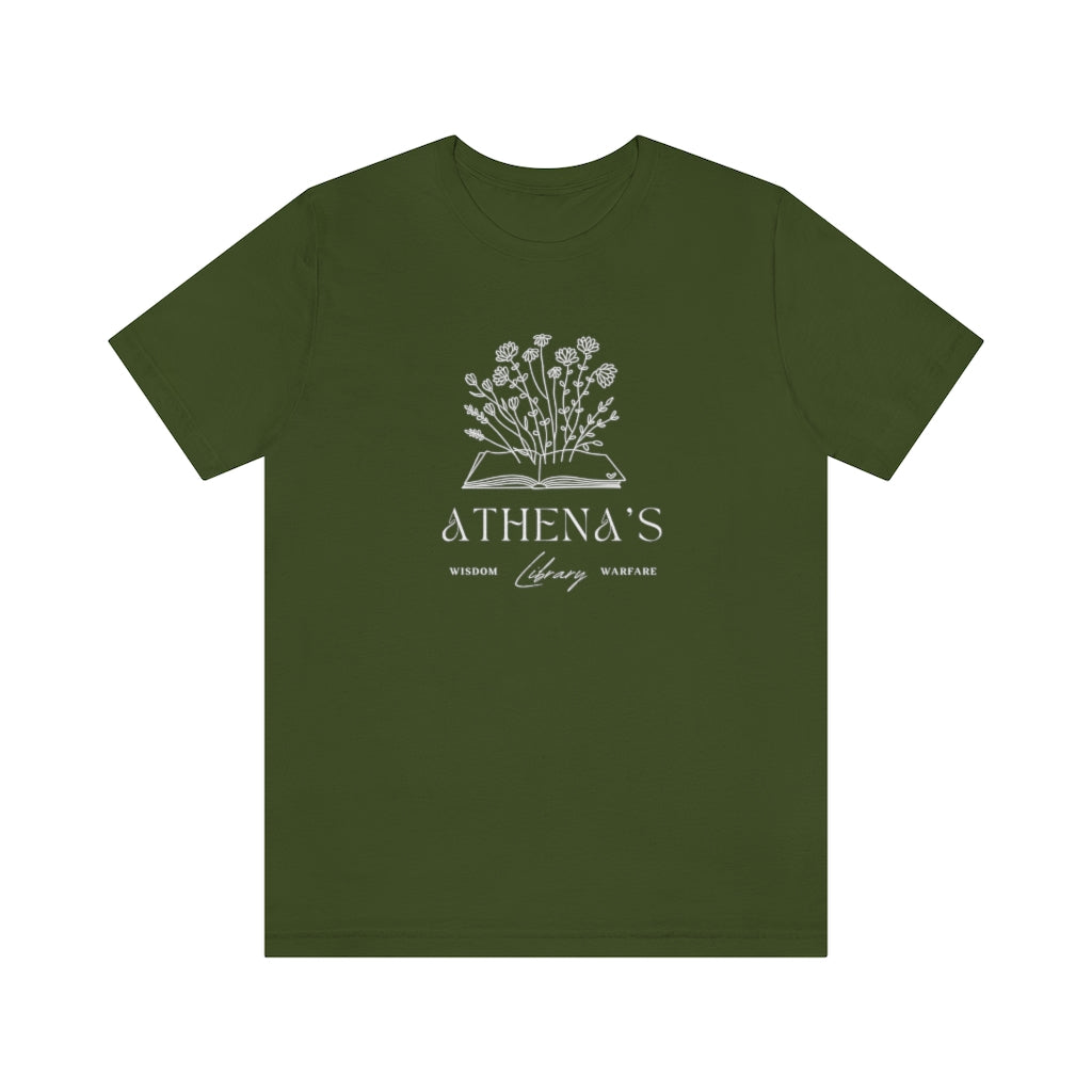 Athena Unisex Jersey Tee, Goddess of Wisdom T-Shirt, Greek Goddess of knowledge, War, Vintage Style Athena's Library Cute Shirt