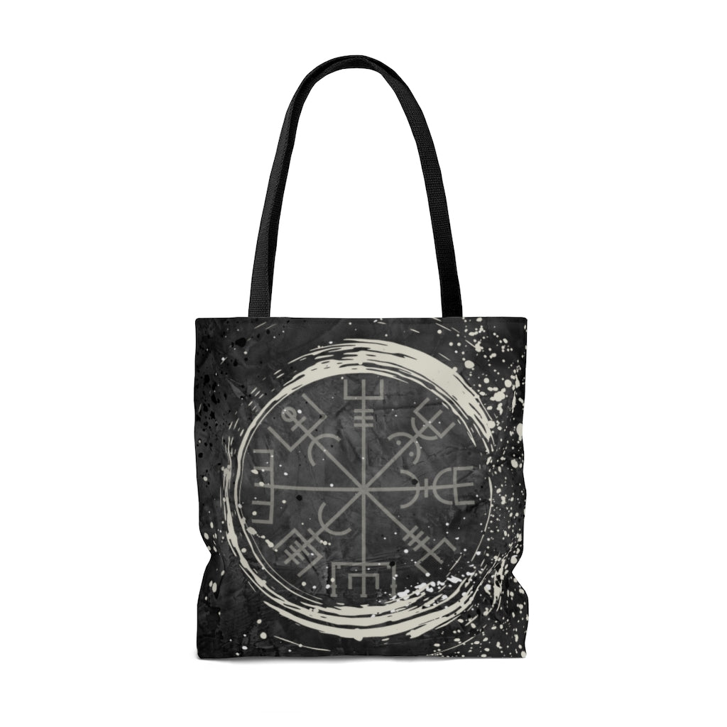 Vegvisir Tote, Icelandic Sigil Bag, Norse Pagan Satchel, Black, Grays, Cream neutral tones, Nordic Symbolism