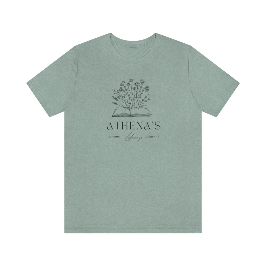 Athena Unisex Jersey Tee, Goddess of Wisdom T-Shirt, Greek Goddess of knowledge, War, Vintage Style Athena's Library Cute Shirt