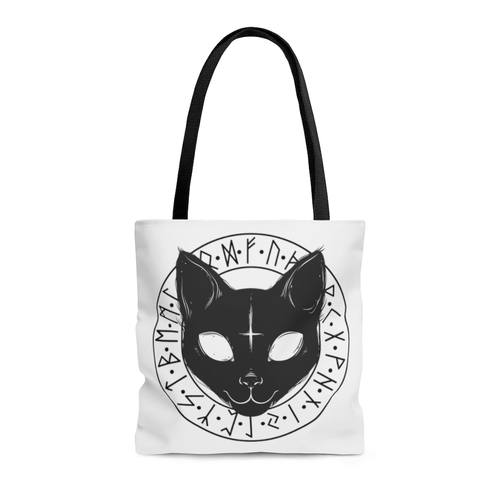 Freyja's Cats Rune Tote, Black and White Rune Magic kitty bag, Freya's Felines