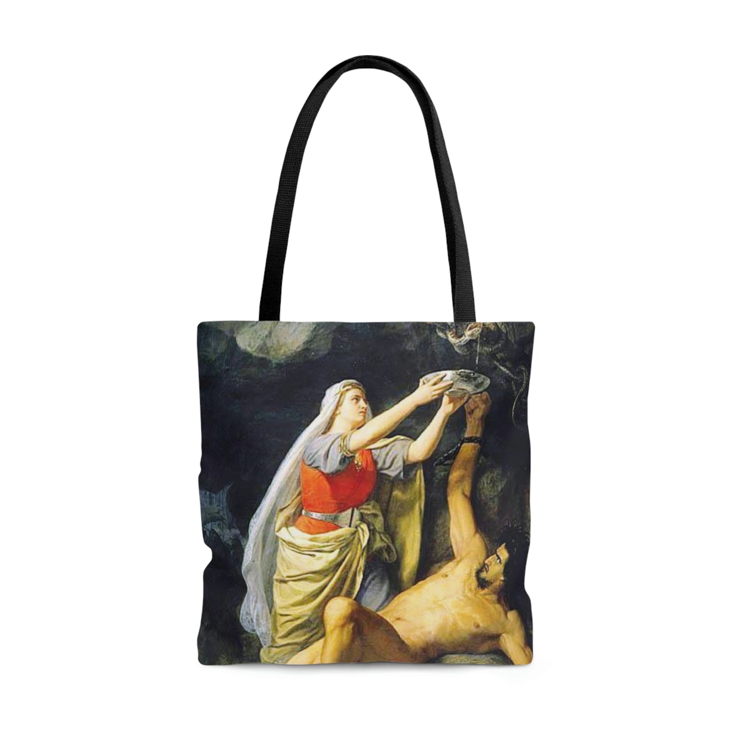 Loki and Sigyn Tote, Magical Symbols Bag, Loki's punsihment Tote Bag