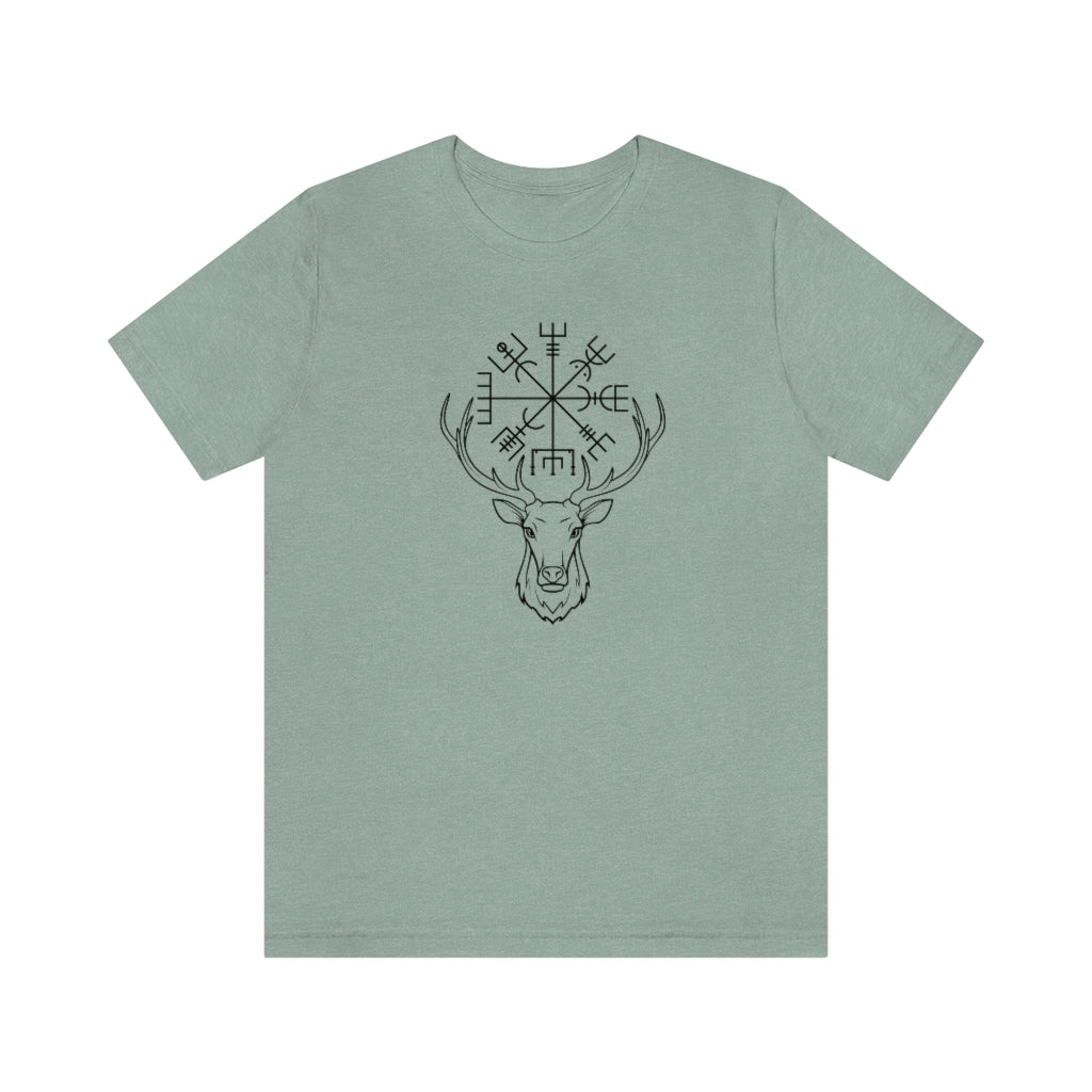 Stag Vegvisir Unisex Jersey Tee, Short Sleeve Magical Compass T-Shirt, Viking Shirt