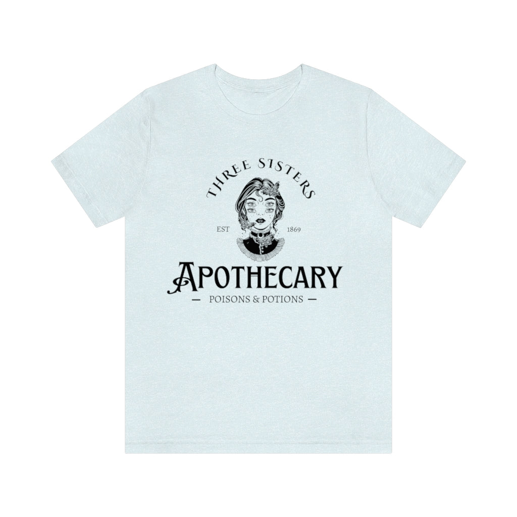 Three Sisters Apothecary Unisex Jersey Short Sleeve Tee, Vintage Style Witchy T-Shirt, Poisons and Potions