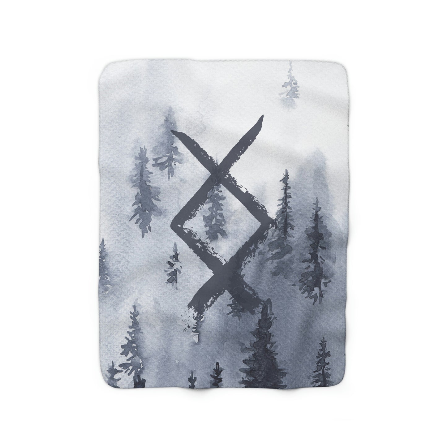 Ingwaz Forest Sherpa Fleece Blanket, Rune Throw Blanket, Heathen Home Decor