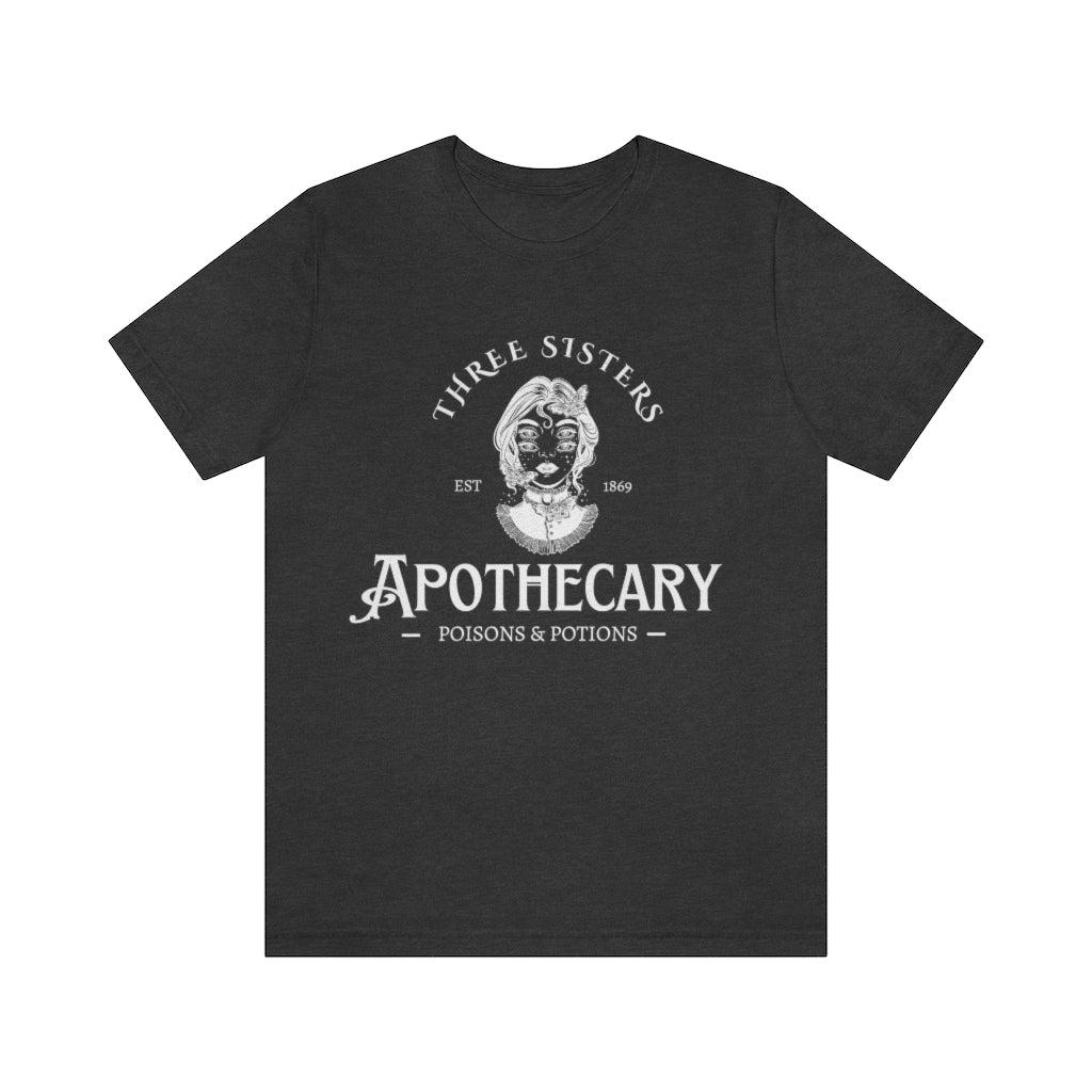 Three Sisters Apothecary Unisex Jersey Short Sleeve Tee, Vintage Style Witchy T-Shirt, Poisons and Potions