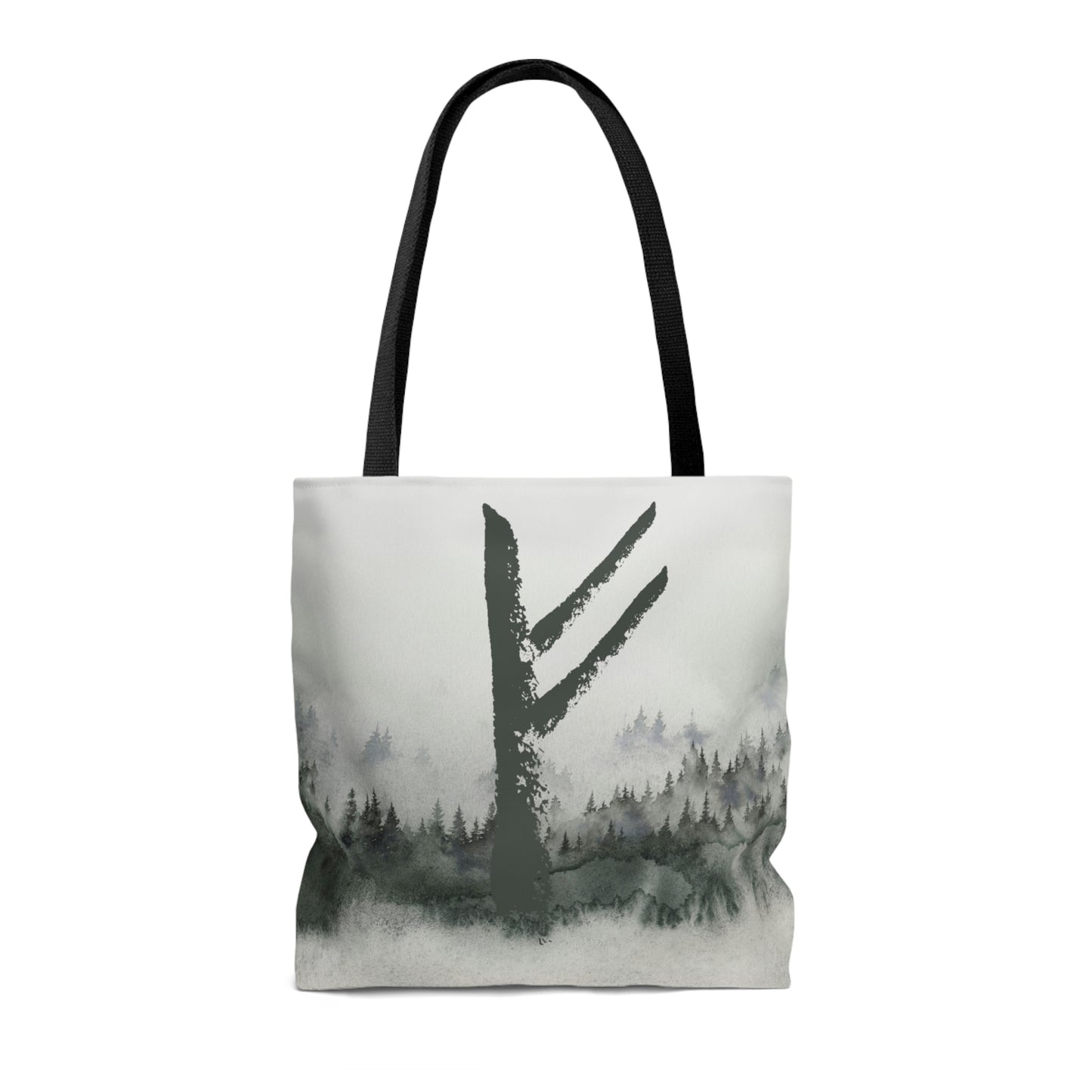 Fehu Forest Tote, Rune Bag with watercolor forest