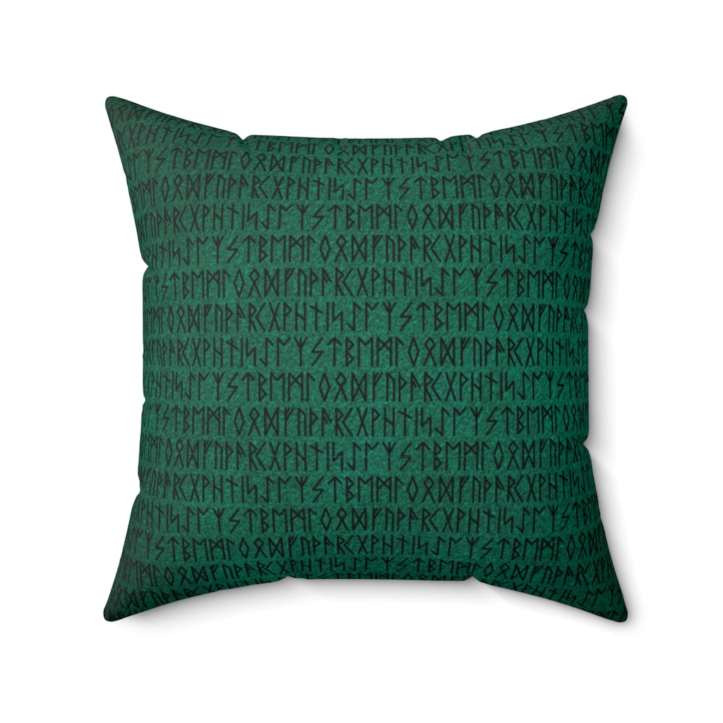 Emerald and Black Runes Throw Pillow, Elder Furthark Rune Pillow, Norse Pagan Home Decor