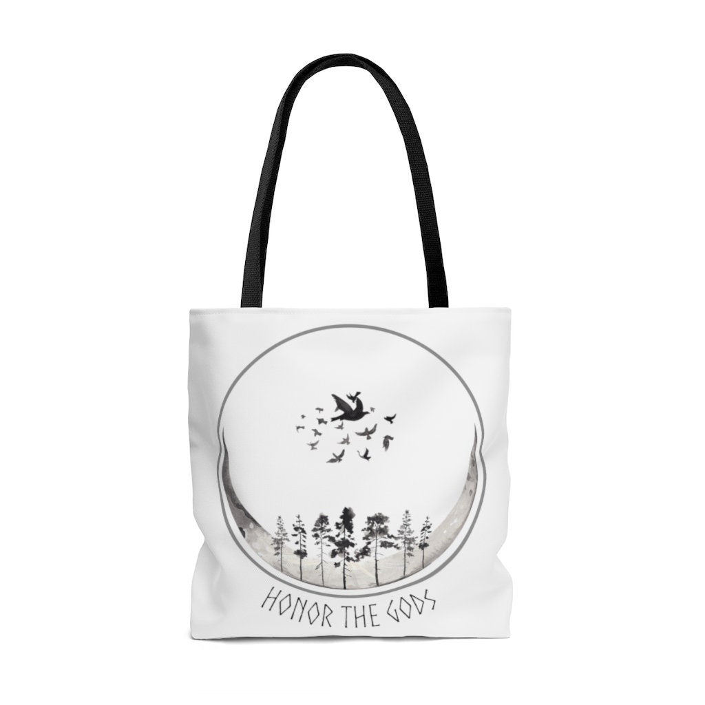 Honor The Gods Tote, Moon and Trees Silhouette Bag, Witchy Raven and Moon Cycle Tote