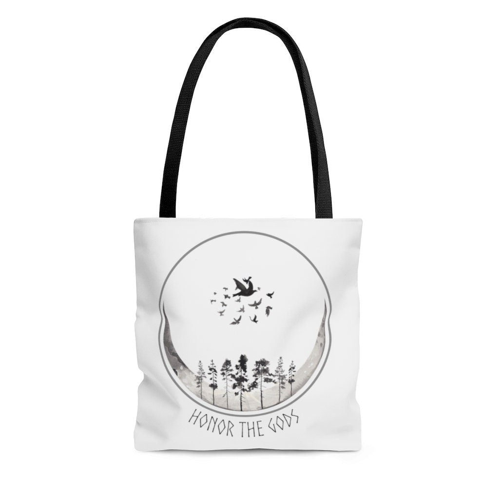 Honor The Gods Tote, Moon and Trees Silhouette Bag, Witchy Raven and Moon Cycle Tote