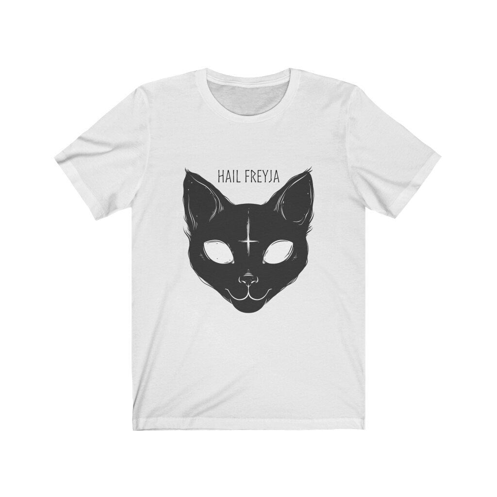 Freyja's Cat Unisex Jersey Short Sleeve Tee, Hail Freya Kitty T-Shirt, Bygal/Trygal, Norse Pagan Cat Goddess Shirt