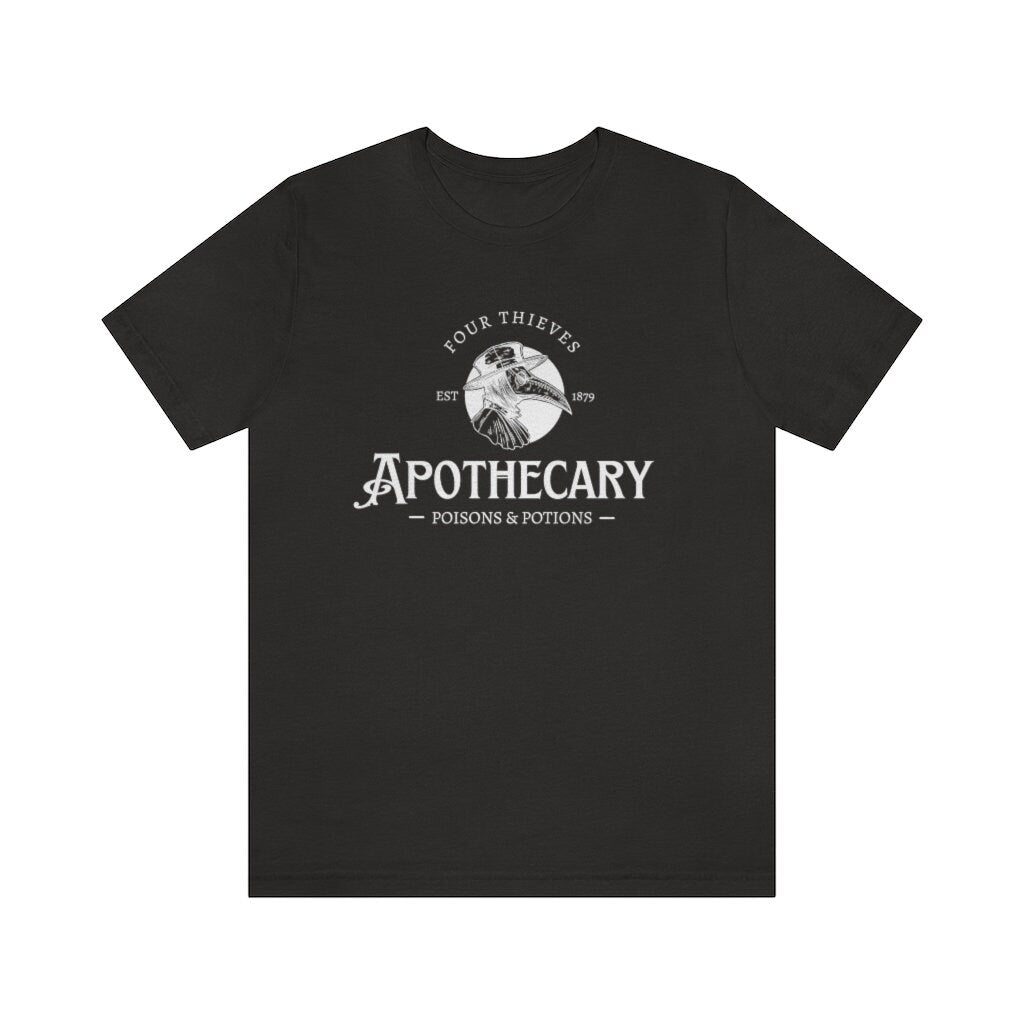 Four Thieves Apothecary Unisex Jersey Tee, Poisons and Potions Short sleeve T-Shirt, Witchy Fun Shirts, Plague Doctor, Vintage Gothic