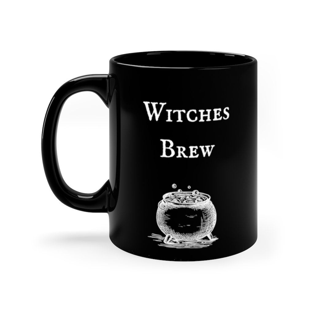 Witches Brew Spider Black Mug, Antique looking text and cauldron w spider down the center of cup, Witchy Cup, Warm your cold heart