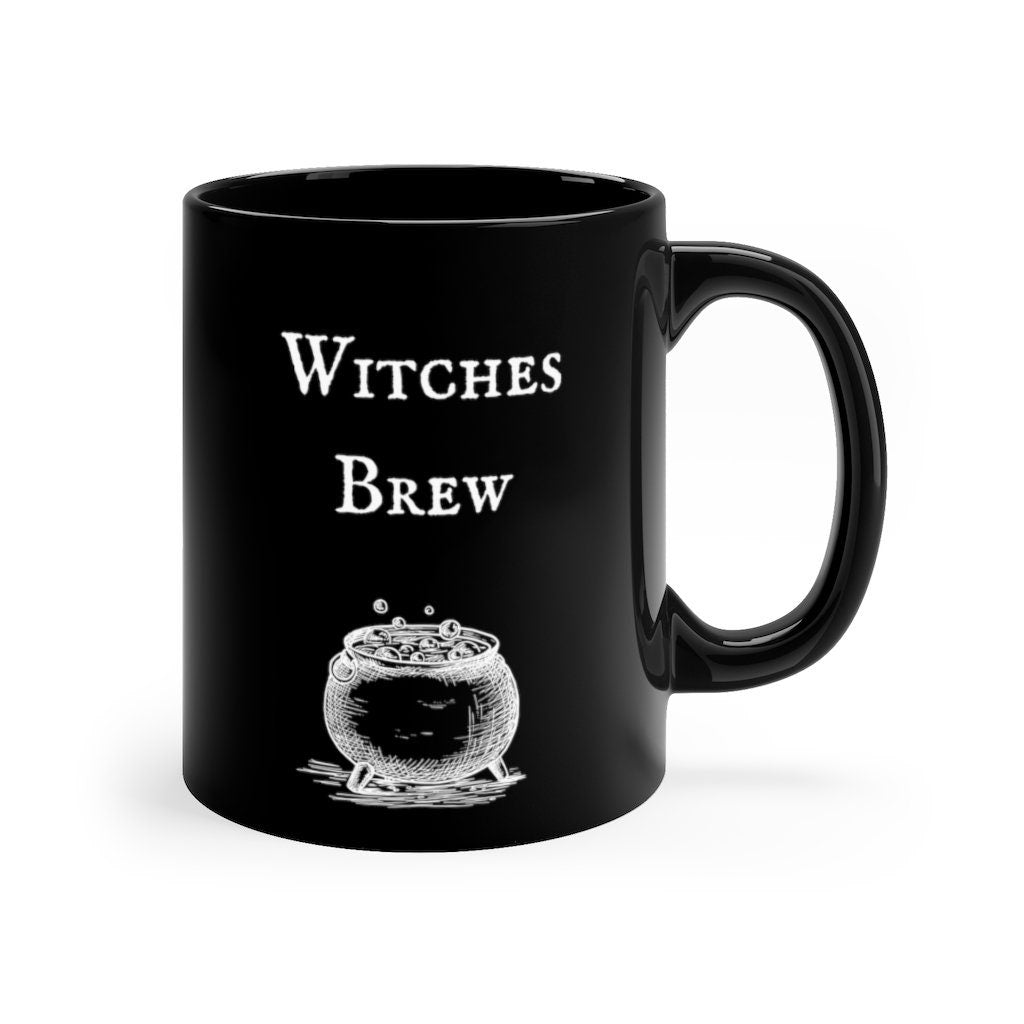 Witches Brew Spider Black Mug, Antique looking text and cauldron w spider down the center of cup, Witchy Cup, Warm your cold heart