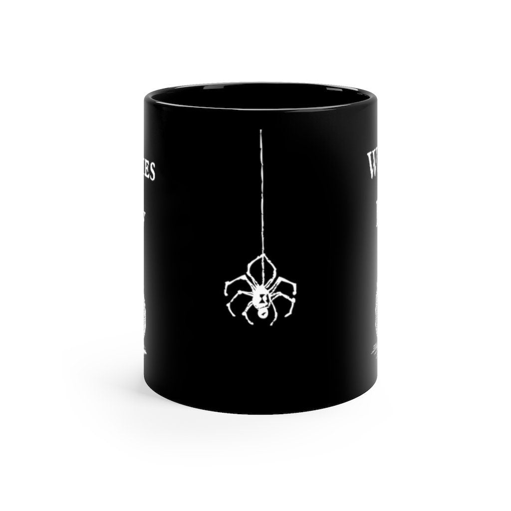 Witches Brew Spider Black Mug, Antique looking text and cauldron w spider down the center of cup, Witchy Cup, Warm your cold heart