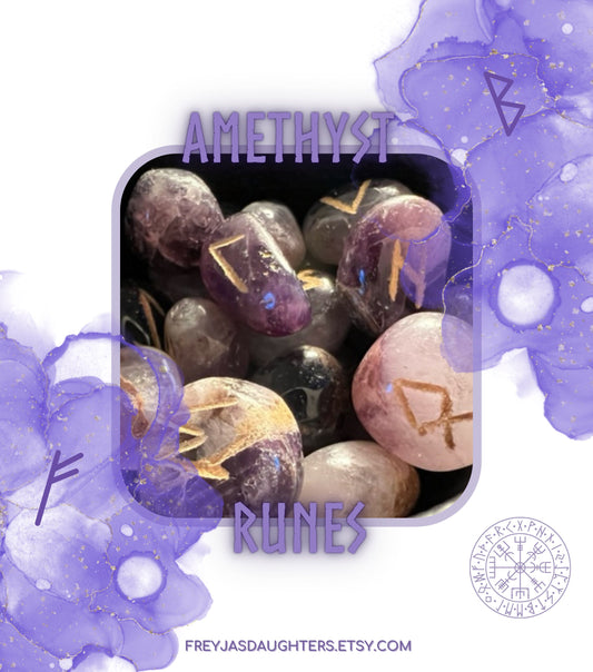 Amethyst Runes, Elder Futhark Rune Set, Amethyst for Spiritual Insight, Norse Pagan Divination Tools, Beuatiful Stone Set